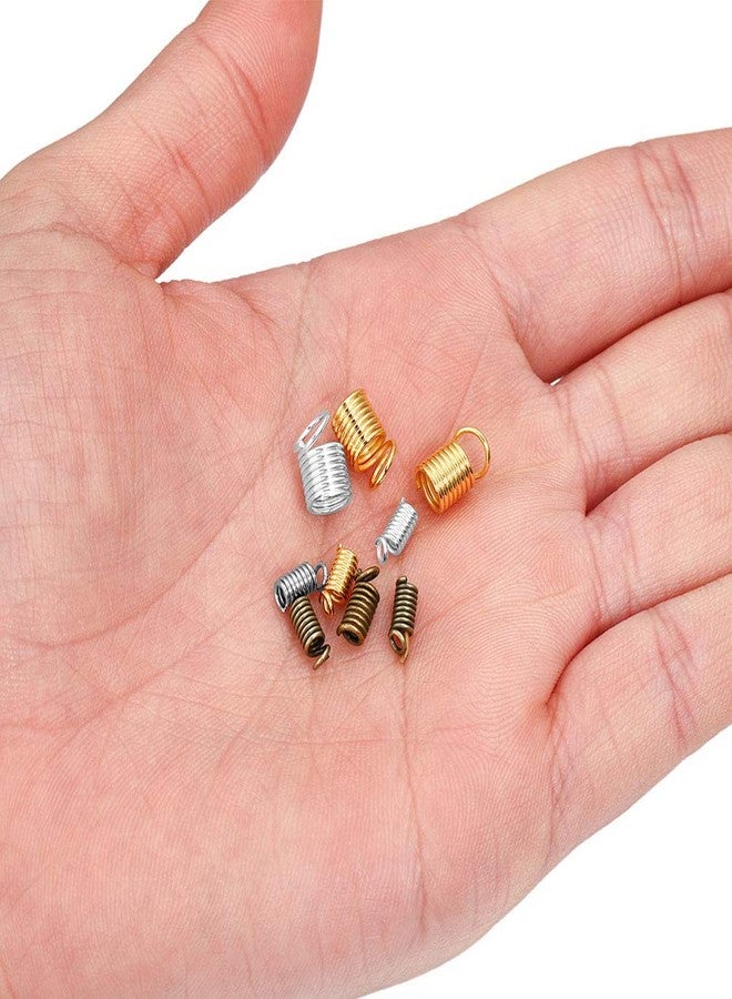 Teensery 400 Pcs Mixed Color Metal Tube Coil Cord Ends Caps Crimp Spring Fasteners Clasp for Necklace Bracelet Jewelry Making, 4 Sizes - Image 4