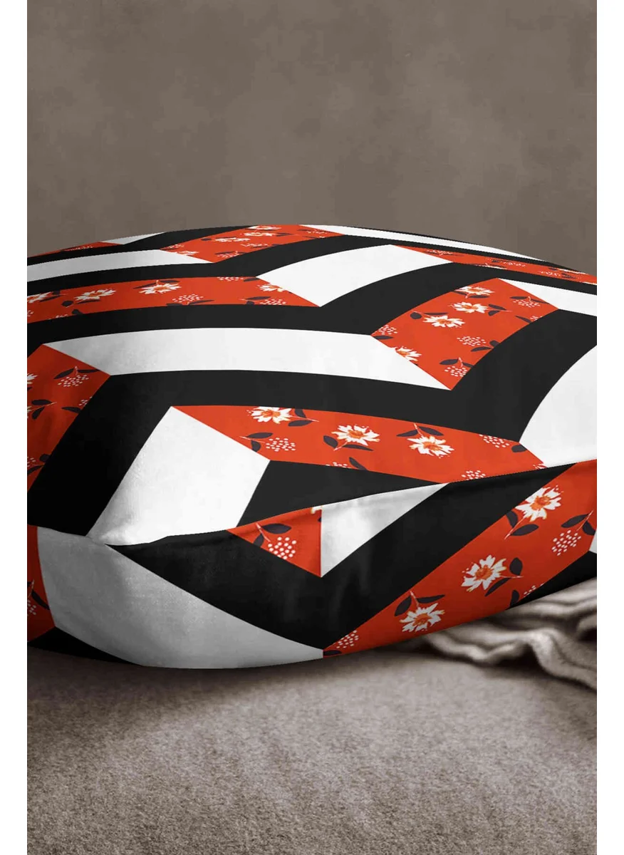 İnsense Home Velvet Babyface Red and White Floral Geometic Throw Pillow Pillow Case - CGH272