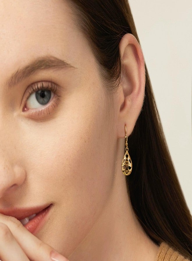 ALEXCRAFT 14K Gold Plated Sterling Silver Teardrop Dangle Earrings for Women Filigree Tear drop Leverback Earrings Hypoallergenic Sterling Silver Earrings for Jewelry Gifts - Image 2