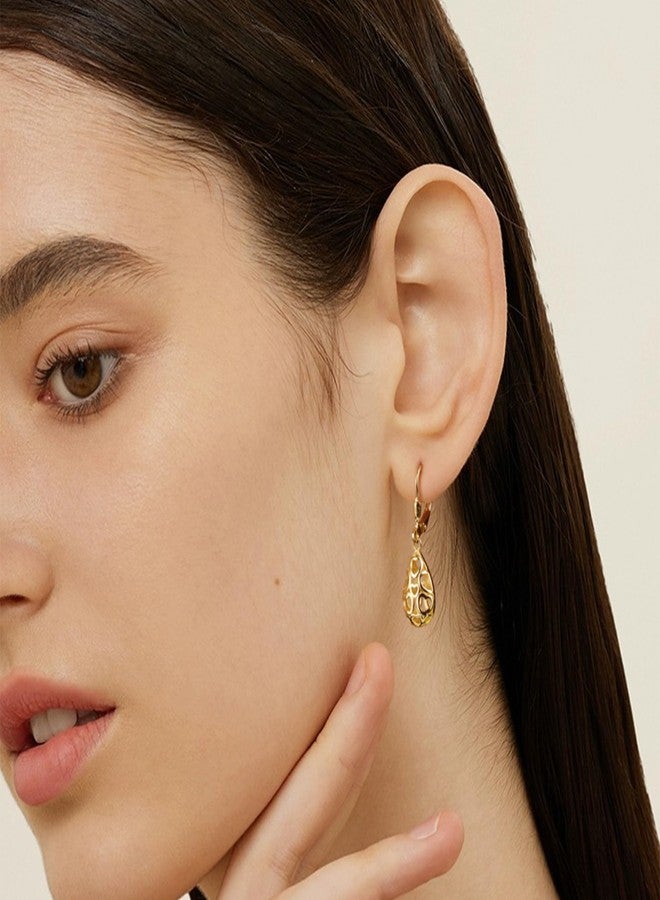 ALEXCRAFT 14K Gold Plated Sterling Silver Teardrop Dangle Earrings for Women Filigree Tear drop Leverback Earrings Hypoallergenic Sterling Silver Earrings for Jewelry Gifts - Image 5