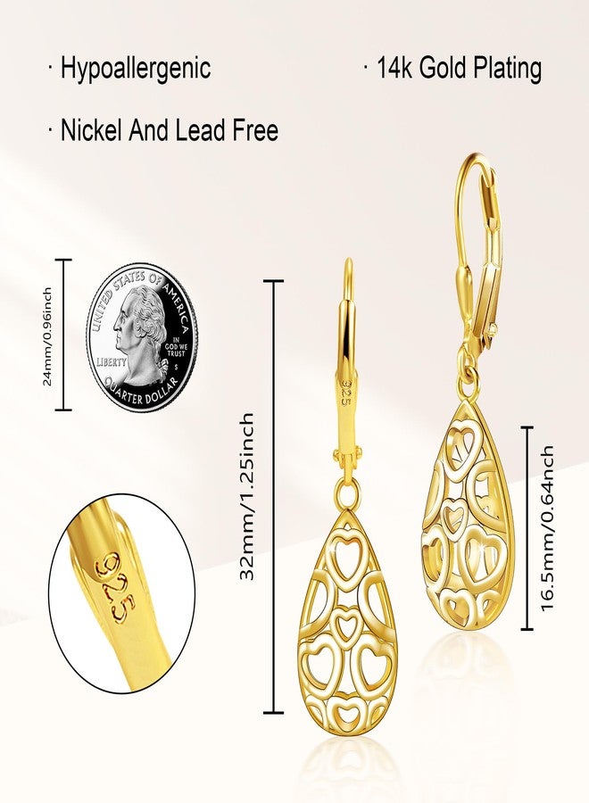 ALEXCRAFT 14K Gold Plated Sterling Silver Teardrop Dangle Earrings for Women Filigree Tear drop Leverback Earrings Hypoallergenic Sterling Silver Earrings for Jewelry Gifts - Image 4