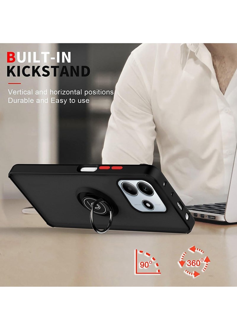 BORTONY Xiaomi Redmi Note 14 5G Case Cover Magnetic Car Mount Holder Case Rotational Metal Ring Grip Kickstand Cover Shockproof TPU Bumper for Redmi Note 14 5G - Image 5
