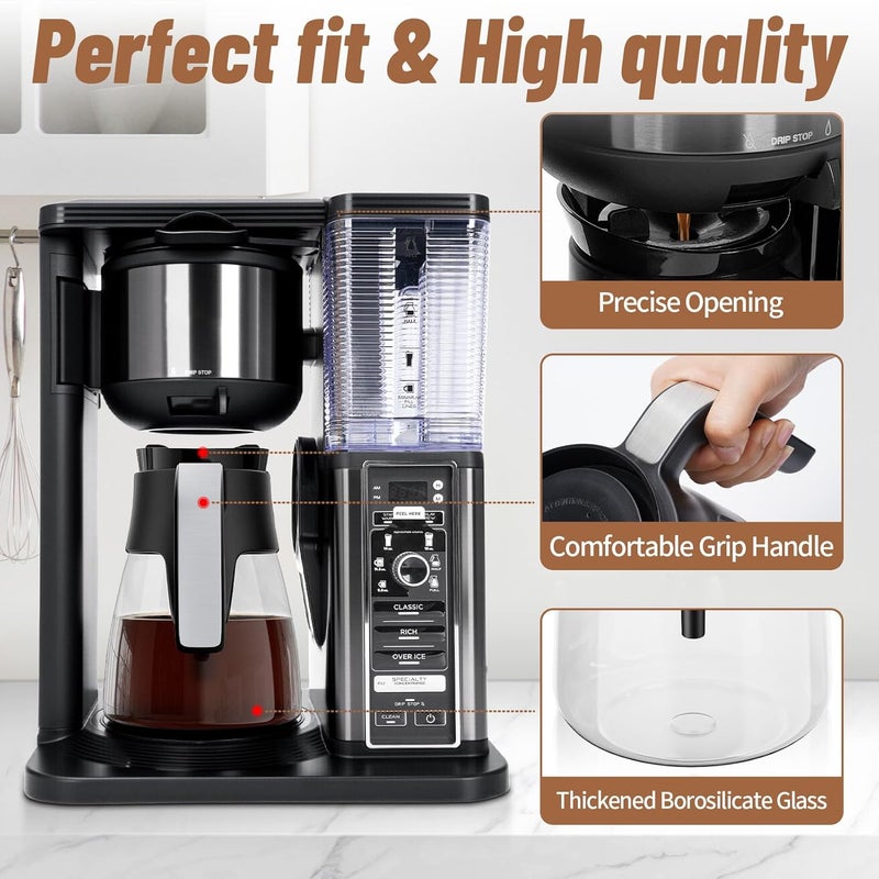 بديل إبريق القهوة سعة 10 أكواب لماكينات القهوة Ninja CM401، CM371، CP301، CM300، CM400، CF091، بديل الجرة الزجاجية مع غطاء يسمح بتسريب القهوة أثناء الصب، بديل إبريق القهوة Ninja مع مقبض متين. - Image 3
