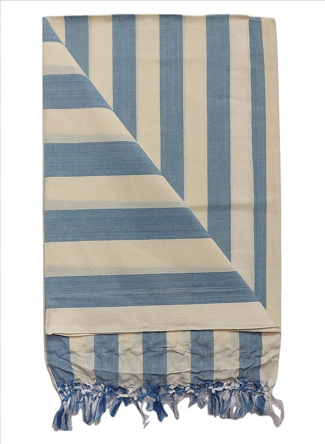 SHISHIR Handloom Bhagalpuri Cotton Chadar-250 TC Blue White Strip Premium (Size Single) - Image 2