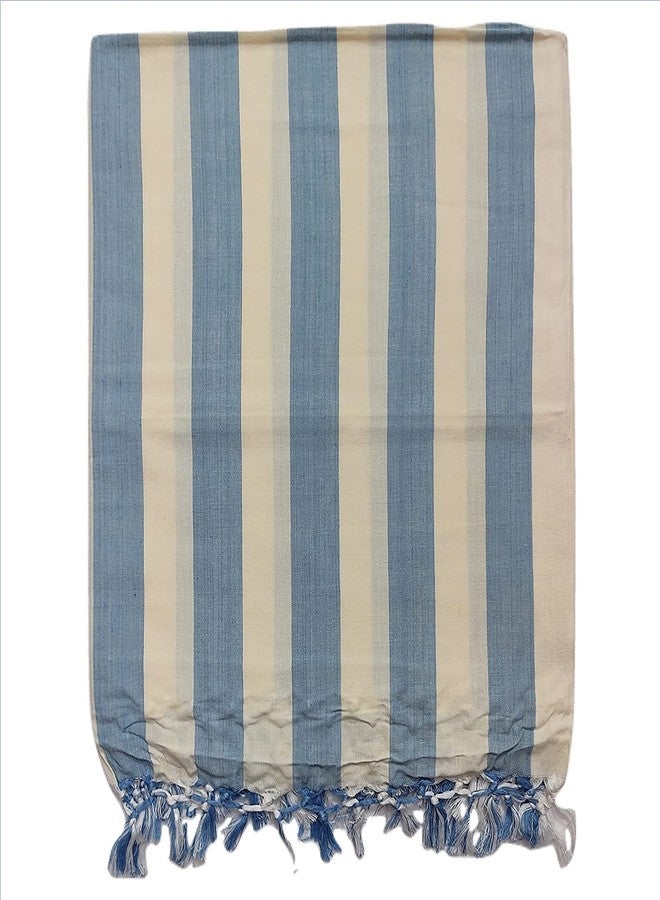 SHISHIR Handloom Bhagalpuri Cotton Chadar-250 TC Blue White Strip Premium (Size Single) - Image 3