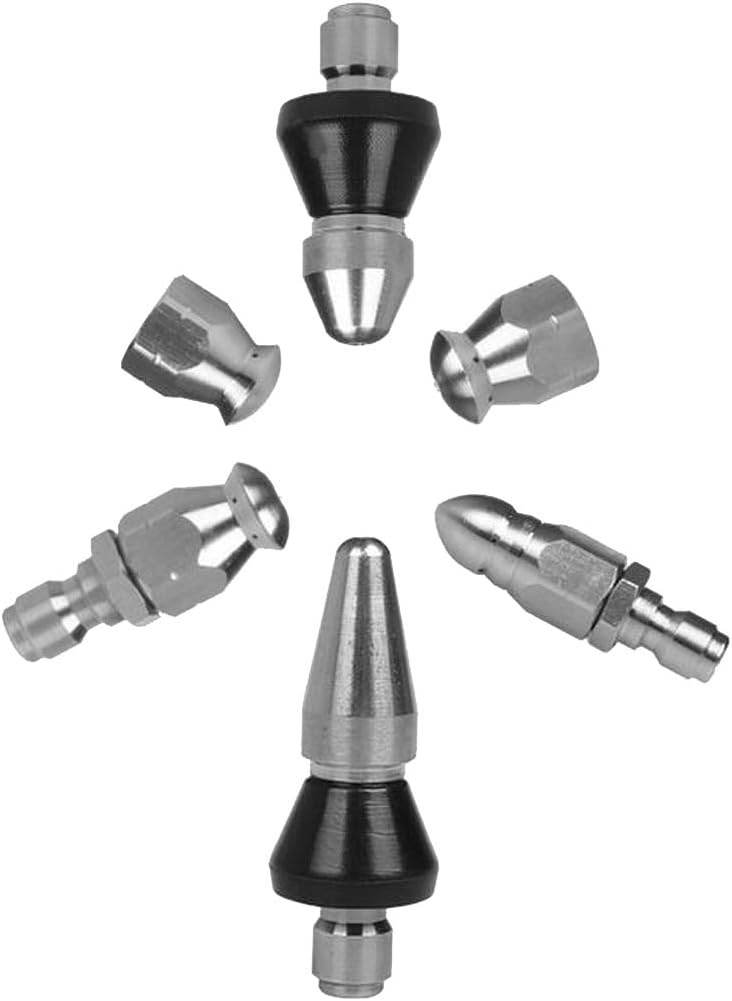klarako 1/4''M 3/8''M Jetter Rotary Nozzle Pressure Washer Drain Sewer Cleaning Pipe Accessories  Silver, D:Round Head - Image 4