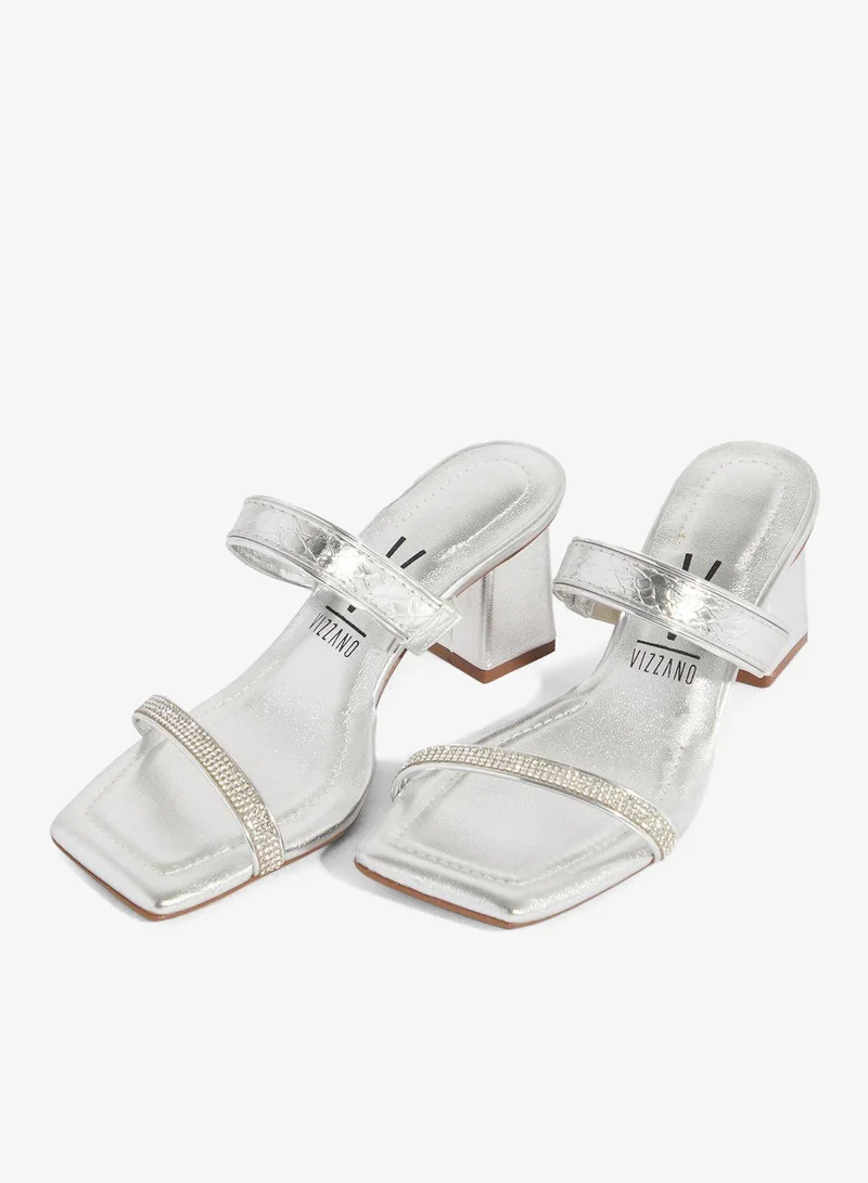 VIZZANO Silver Block Heel Sandals for Women – Stylish Ladies Heels Sandals for Everyday Wear for Women | Best Price UAE