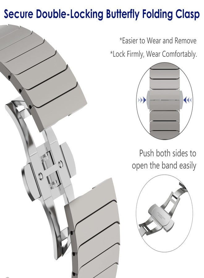 Wingle Compatible for Apple Watch Band Ultra 3/2/1 Band 49mm Series 11 10 46mm 45mm 44mm 42mm SE 3/2/1 Series 9 8 7 6 5 4 3 2 1 Men Stainless Steel Classy Business Metal iWatch Bands Bracelet,Titanium - Image 3