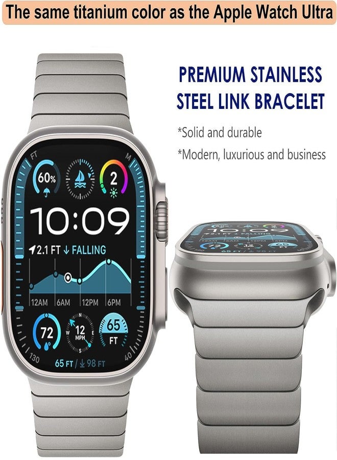 Wingle Compatible for Apple Watch Band Ultra 3/2/1 Band 49mm Series 11 10 46mm 45mm 44mm 42mm SE 3/2/1 Series 9 8 7 6 5 4 3 2 1 Men Stainless Steel Classy Business Metal iWatch Bands Bracelet,Titanium - Image 2