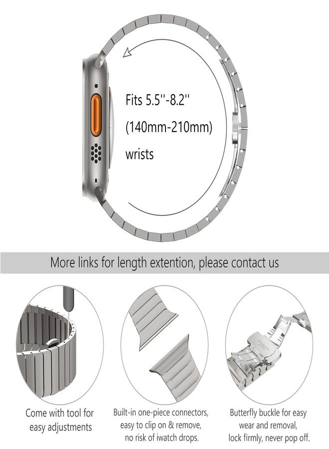 Wingle Compatible for Apple Watch Band Ultra 3/2/1 Band 49mm Series 11 10 46mm 45mm 44mm 42mm SE 3/2/1 Series 9 8 7 6 5 4 3 2 1 Men Stainless Steel Classy Business Metal iWatch Bands Bracelet,Titanium - Image 4