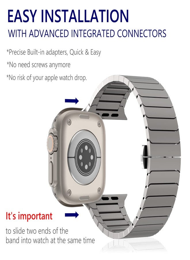 Wingle Compatible for Apple Watch Band Ultra 3/2/1 Band 49mm Series 11 10 46mm 45mm 44mm 42mm SE 3/2/1 Series 9 8 7 6 5 4 3 2 1 Men Stainless Steel Classy Business Metal iWatch Bands Bracelet,Titanium - Image 5