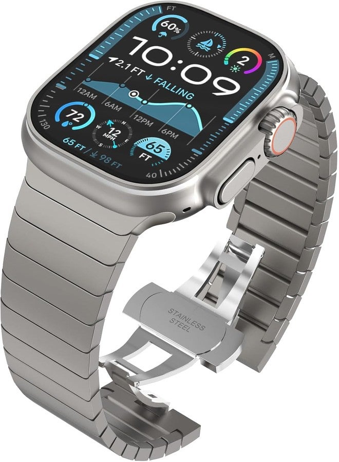 Wingle Compatible for Apple Watch Band Ultra 3/2/1 Band 49mm Series 11 10 46mm 45mm 44mm 42mm SE 3/2/1 Series 9 8 7 6 5 4 3 2 1 Men Stainless Steel Classy Business Metal iWatch Bands Bracelet,Titanium - Image 1