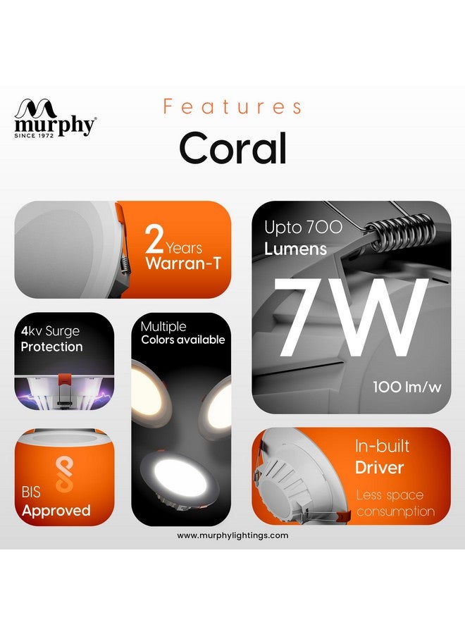 Murphy Polycarbonate Body 7W Coral LED Warm White Round Panel Conceal Down Light | Pack of 25 | Long-Lasting & Flicker-Free LED Light | Suited for 3 Inch Junction Box - Image 3