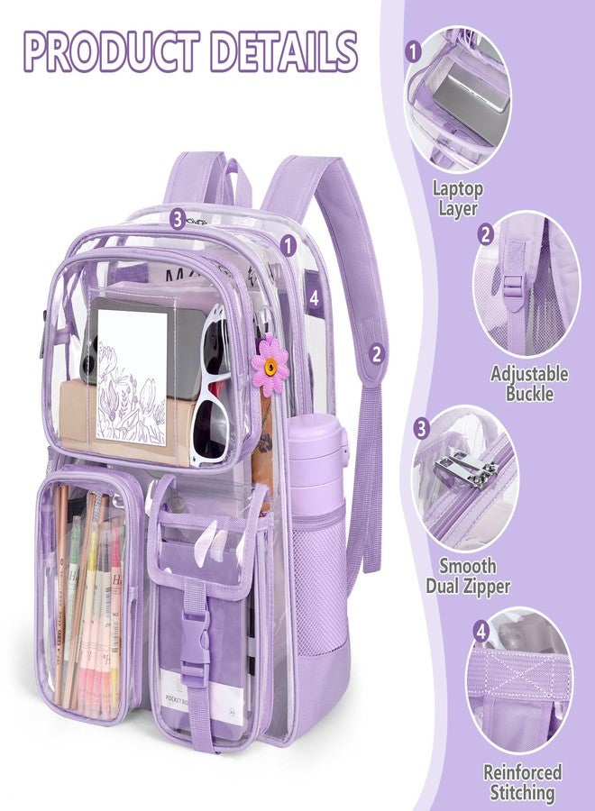 Attmu Clear Backpack, PVC Clear Bag for Stadium Events with Shoulder Straps, Heavy Duty Large Bookbag, Light Purple - Image 4