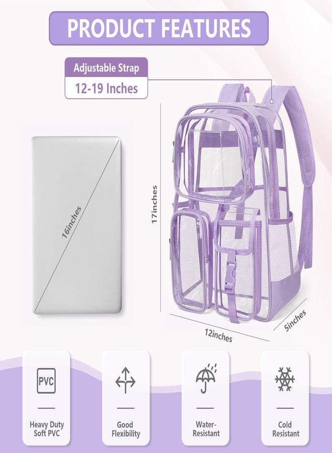Attmu Clear Backpack, PVC Clear Bag for Stadium Events with Shoulder Straps, Heavy Duty Large Bookbag, Light Purple - Image 2