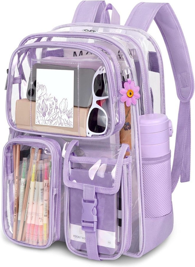 Attmu Clear Backpack, PVC Clear Bag for Stadium Events with Shoulder Straps, Heavy Duty Large Bookbag, Light Purple - Image 1