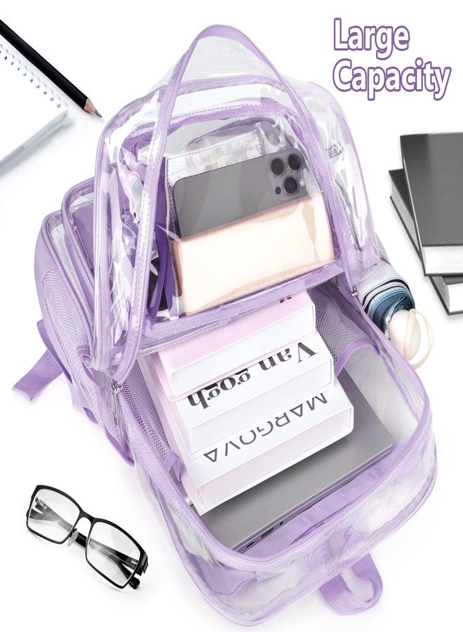 Attmu Clear Backpack, PVC Clear Bag for Stadium Events with Shoulder Straps, Heavy Duty Large Bookbag, Light Purple - Image 5