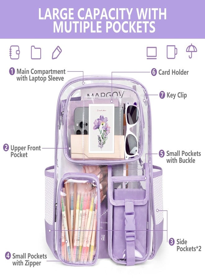 Attmu Clear Backpack, PVC Clear Bag for Stadium Events with Shoulder Straps, Heavy Duty Large Bookbag, Light Purple - Image 3