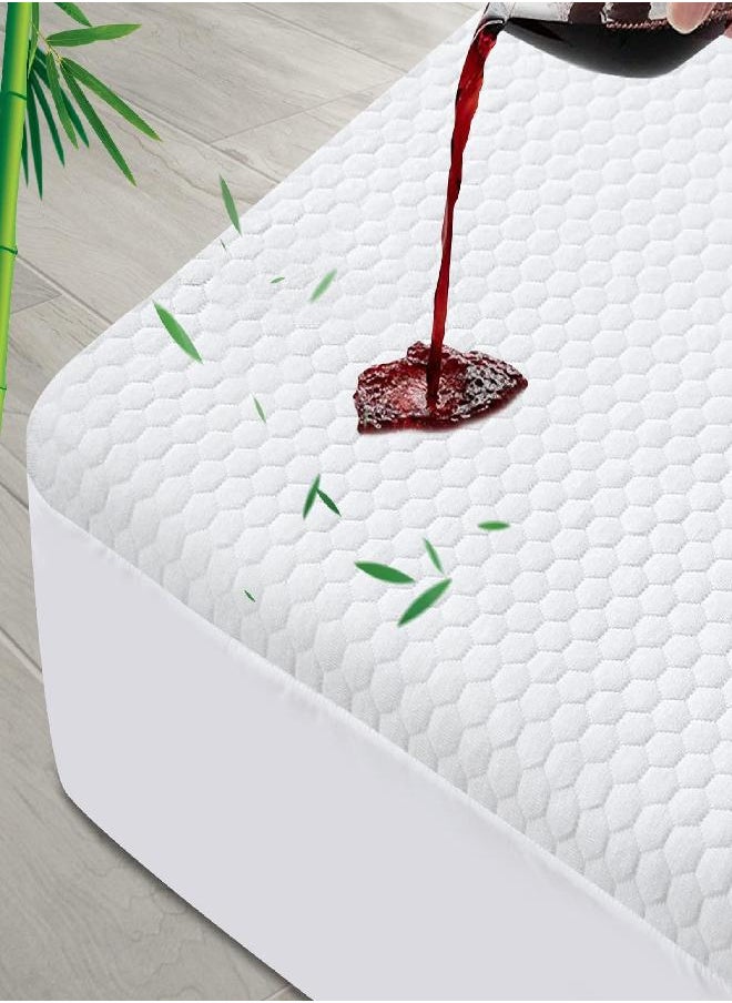Moonsea Waterproof Full Size Mattress Protector Bamboo, 3D Cooling Breathable Bamboo Air Fabric Soft Mattress Pad Cover, Fitted 8-14 inch Deep Pocket, Washable Noiseless (White, Full)  - Image 1