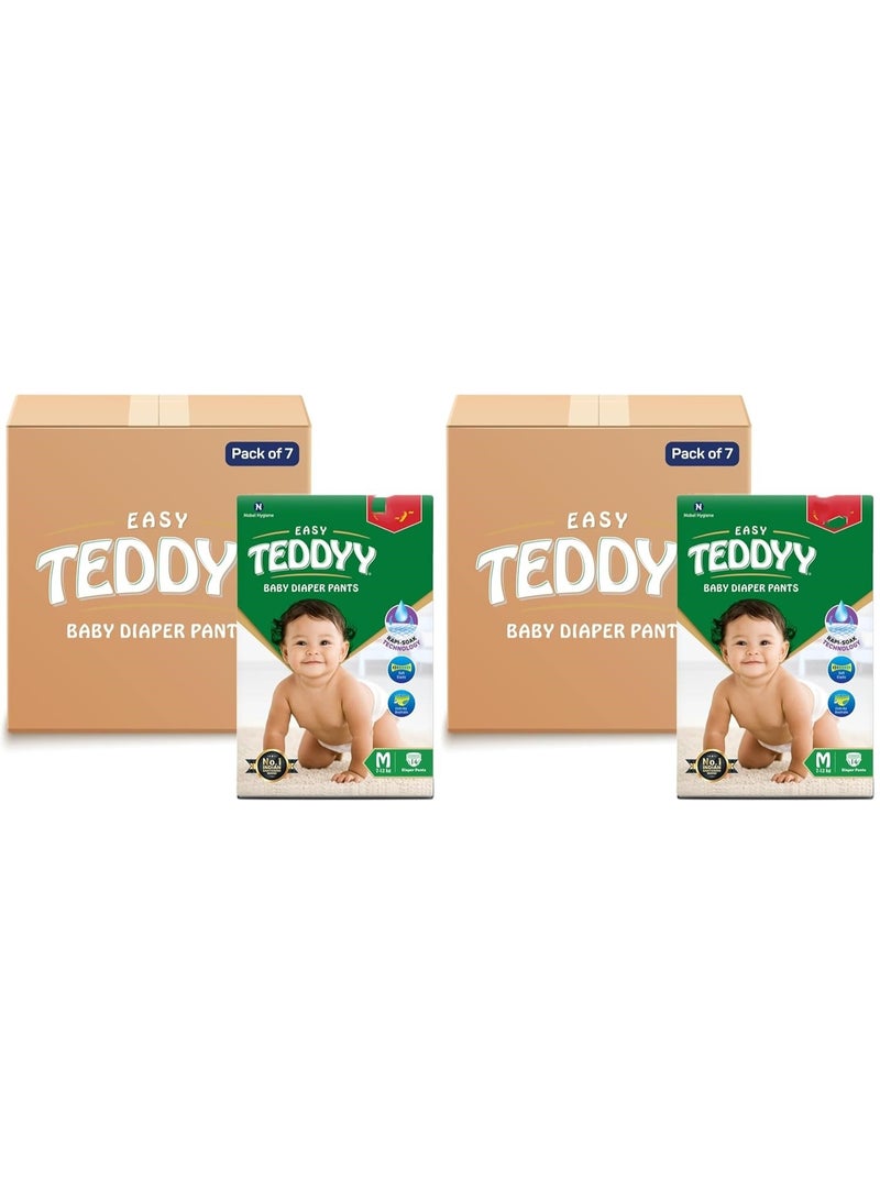 TEDDYY Easy Baby M Size Diaper Pant Style | Pack of 7 | 7-12 kg | Long Protection Hours | Anti-Bacterial | Airy Breathable Fit | Rapid Soaker Channels with Wetness Indicator - Image 1