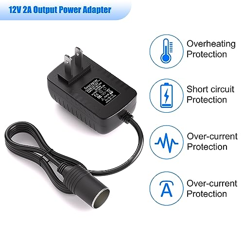 Suacopzar AC to DC Converter 12V 24W Car Cigarette Lighter Socket, 100-240V to 12V 2A AC/DC Power Adapter Power Supply Transformer US Plug(NOT for Vacuum Cleaner Air Compressor Air Pump Inflator) - Image 4