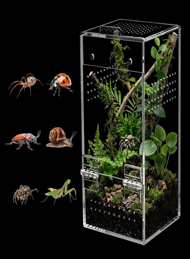 FunFanso Jumping Spider Enclosure, Escape-Proof Transparent Acrylic Habitat with Magnetic Door, All-Side Ventilation Arboreal Tarantula Crib, Clear Reptile Tank for Praying Mantis & Insects, 3.5x3.5x7 in - Image 1