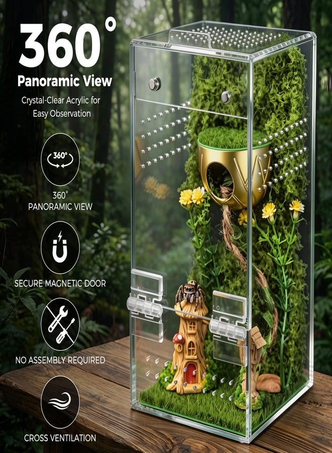 FunFanso Jumping Spider Enclosure, Escape-Proof Transparent Acrylic Habitat with Magnetic Door, All-Side Ventilation Arboreal Tarantula Crib, Clear Reptile Tank for Praying Mantis & Insects, 3.5x3.5x7 in - Image 5