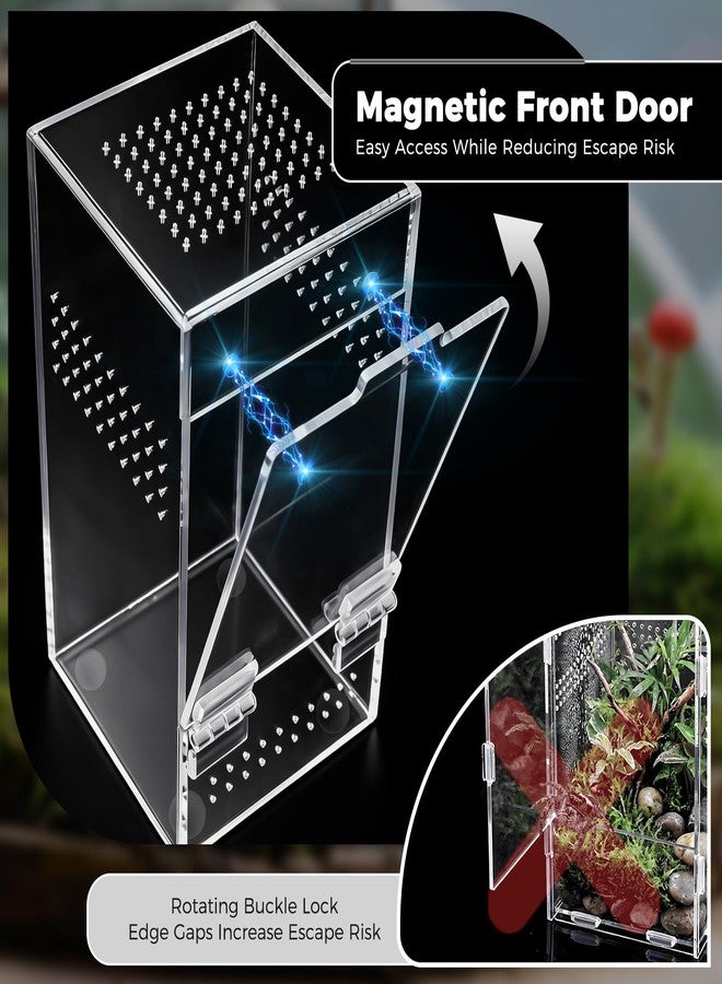 FunFanso Jumping Spider Enclosure, Escape-Proof Transparent Acrylic Habitat with Magnetic Door, All-Side Ventilation Arboreal Tarantula Crib, Clear Reptile Tank for Praying Mantis & Insects, 3.5x3.5x7 in - Image 2