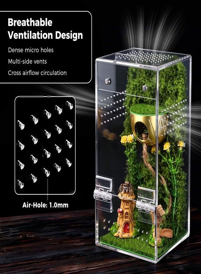 FunFanso Jumping Spider Enclosure, Escape-Proof Transparent Acrylic Habitat with Magnetic Door, All-Side Ventilation Arboreal Tarantula Crib, Clear Reptile Tank for Praying Mantis & Insects, 3.5x3.5x7 in - Image 4