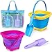 TSDATOWR Collapsible Beach Buckets for Kids 2 Packs Foldable Sand Buckets and Shovels with Mesh Beach Bag Silicone Sand Pails for Toddlers Beach Toys Easter Egg Hunt Camping Travelling Fishing Water Pail - Image 3