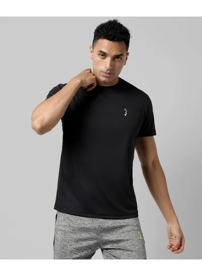 Campus Sutra Men's Solid Black Regular Fit Activewear T-Shirt