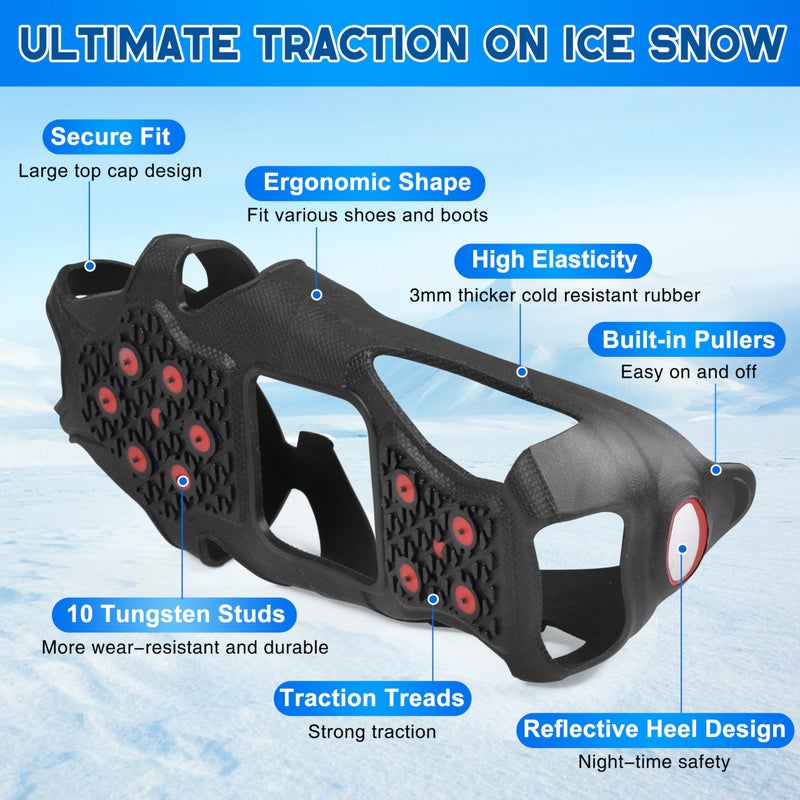 SILANON Ice Cleats for Shoes and Boots Tungsten Crampons Non-Slip Shoe Spikes Grippers for Snow and Ice Traction Cleats with Reflective Heel Slip-on Snow Cleats for Men Women Winter Walking - Image 2