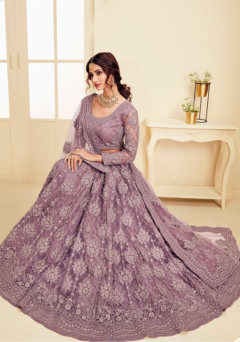 A To Z Cart Women's Net Embroidered Semi-Stitched Lehenga Choli Maanav LH Pyazi - Image 3