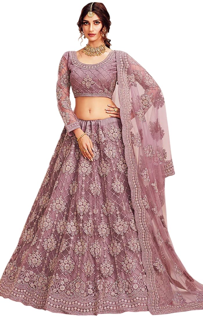 A To Z Cart Women's Net Embroidered Semi-Stitched Lehenga Choli Maanav LH Pyazi - Image 1