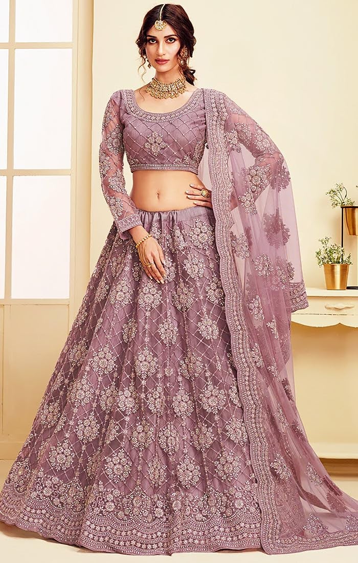 A To Z Cart Women's Net Embroidered Semi-Stitched Lehenga Choli Maanav LH Pyazi - Image 5