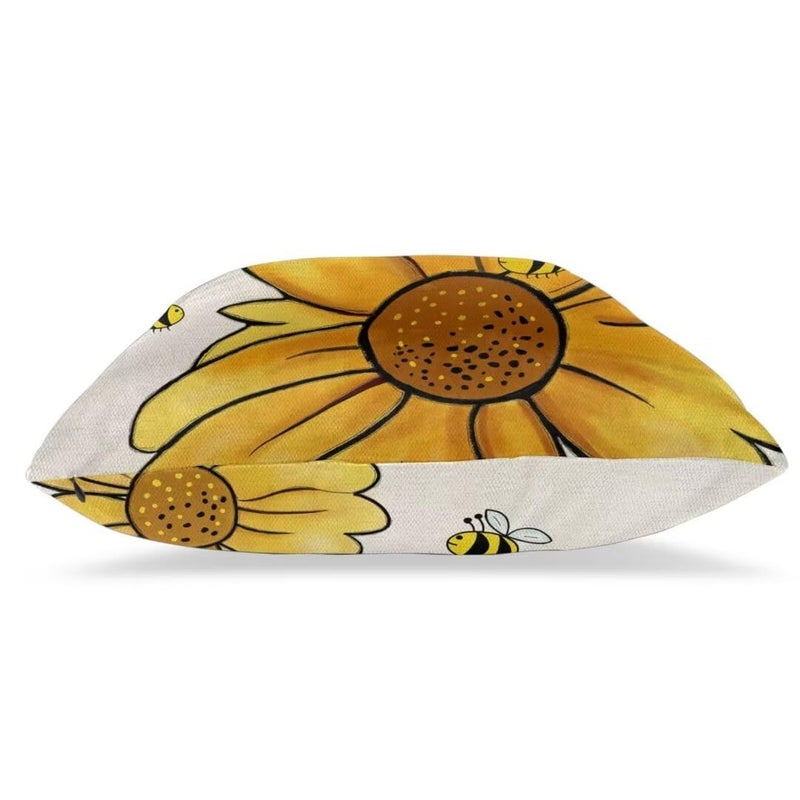 Sunshineyan Summer Sunflower Pillow Covers 16x16 Set of 2  Yellow Sunflower Bee Decorative Throw Pillow Covers Farmhouse Linen Seasonal Spring Summer Flowers Pillowcase for Sofa Couch Home Outdoor Decor - Image 3