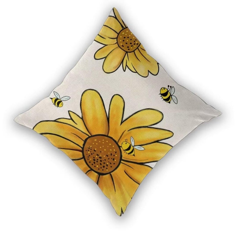 Sunshineyan Summer Sunflower Pillow Covers 16x16 Set of 2  Yellow Sunflower Bee Decorative Throw Pillow Covers Farmhouse Linen Seasonal Spring Summer Flowers Pillowcase for Sofa Couch Home Outdoor Decor - Image 2