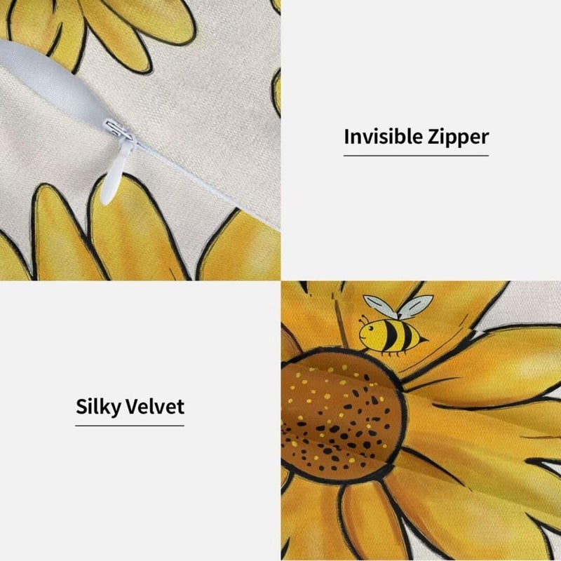 Sunshineyan Summer Sunflower Pillow Covers 16x16 Set of 2  Yellow Sunflower Bee Decorative Throw Pillow Covers Farmhouse Linen Seasonal Spring Summer Flowers Pillowcase for Sofa Couch Home Outdoor Decor - Image 4