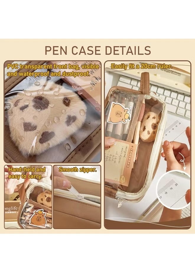 GIFT Pencil Case, Capybara Pencil Pouch, Large Capacity Multi-Layer Cute Pencil Bag with Dolls, Transparent Capybara Cute Pencil Pouch, for Kids Girls Teenage Boys Gifts - Image 4