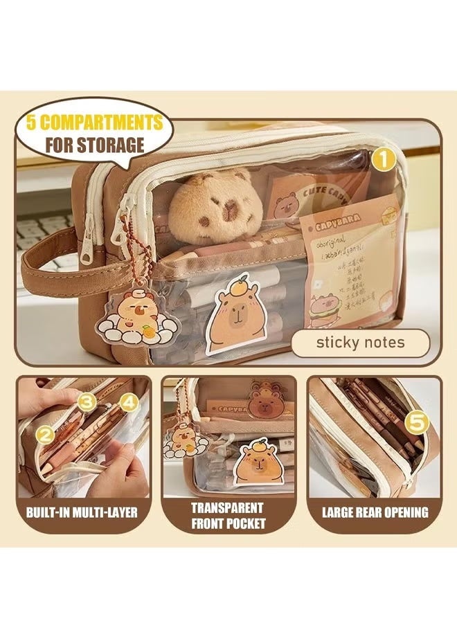 GIFT Pencil Case, Capybara Pencil Pouch, Large Capacity Multi-Layer Cute Pencil Bag with Dolls, Transparent Capybara Cute Pencil Pouch, for Kids Girls Teenage Boys Gifts - Image 2