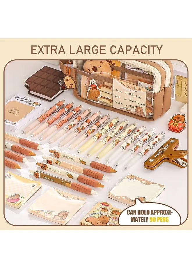 GIFT Pencil Case, Capybara Pencil Pouch, Large Capacity Multi-Layer Cute Pencil Bag with Dolls, Transparent Capybara Cute Pencil Pouch, for Kids Girls Teenage Boys Gifts - Image 3