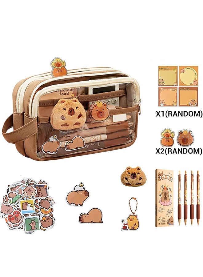 GIFT Pencil Case, Capybara Pencil Pouch, Large Capacity Multi-Layer Cute Pencil Bag with Dolls, Transparent Capybara Cute Pencil Pouch, for Kids Girls Teenage Boys Gifts - Image 1