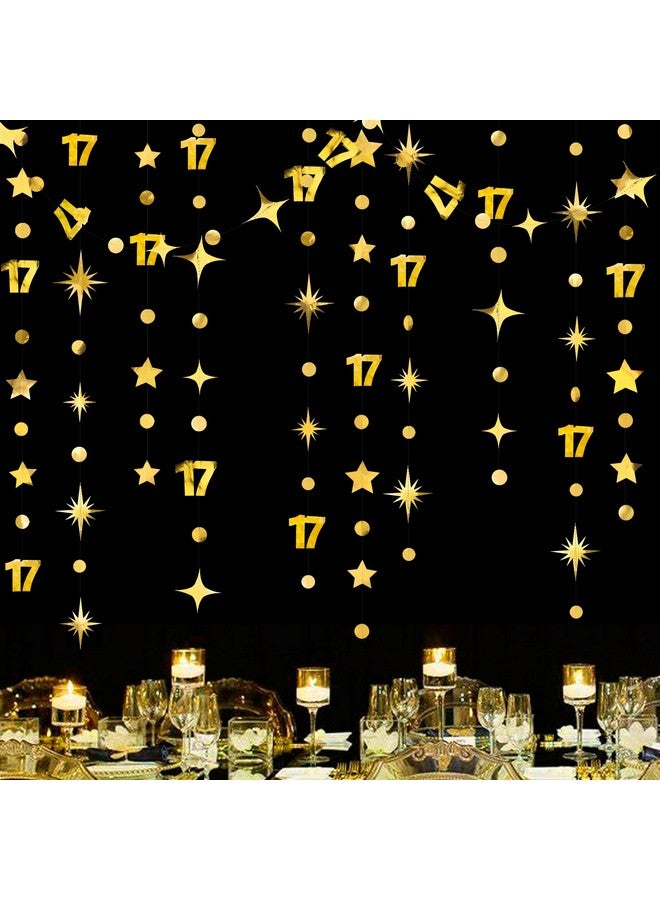 بينك بلوم زينة عيد الميلاد السابعة عشر الذهبية رقم 17 دائرة نقطة نجمة جارلاند شريط راية لافتة خلفية للبنات والأولاد عيد ميلاد سبعة عشر عامًا هتافًا إلى 17 عامًا لوازم حفل الذكرى السنوية السابعة عشر السعيدة - Image 1