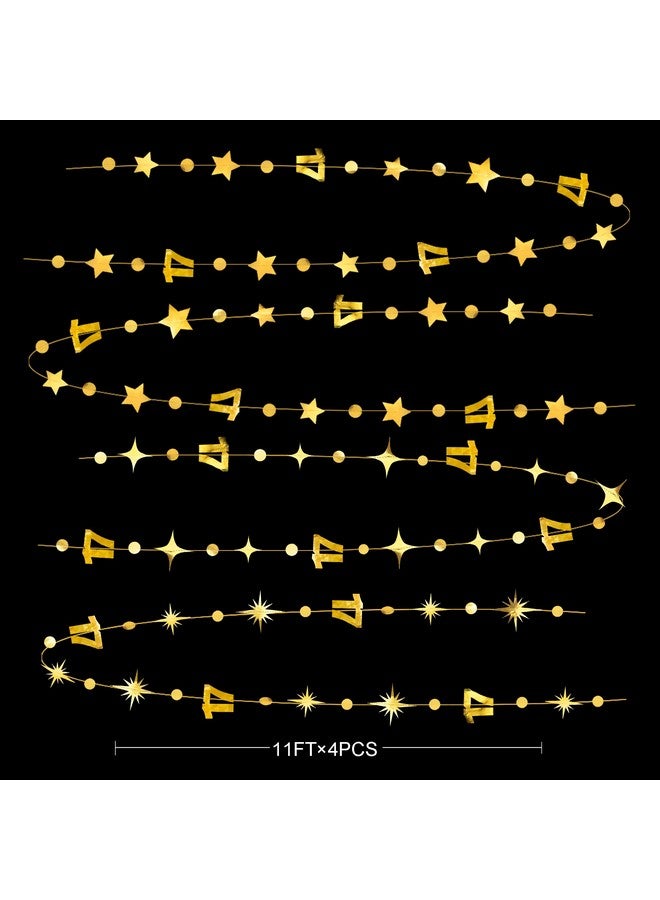 بينك بلوم زينة عيد الميلاد السابعة عشر الذهبية رقم 17 دائرة نقطة نجمة جارلاند شريط راية لافتة خلفية للبنات والأولاد عيد ميلاد سبعة عشر عامًا هتافًا إلى 17 عامًا لوازم حفل الذكرى السنوية السابعة عشر السعيدة - Image 2