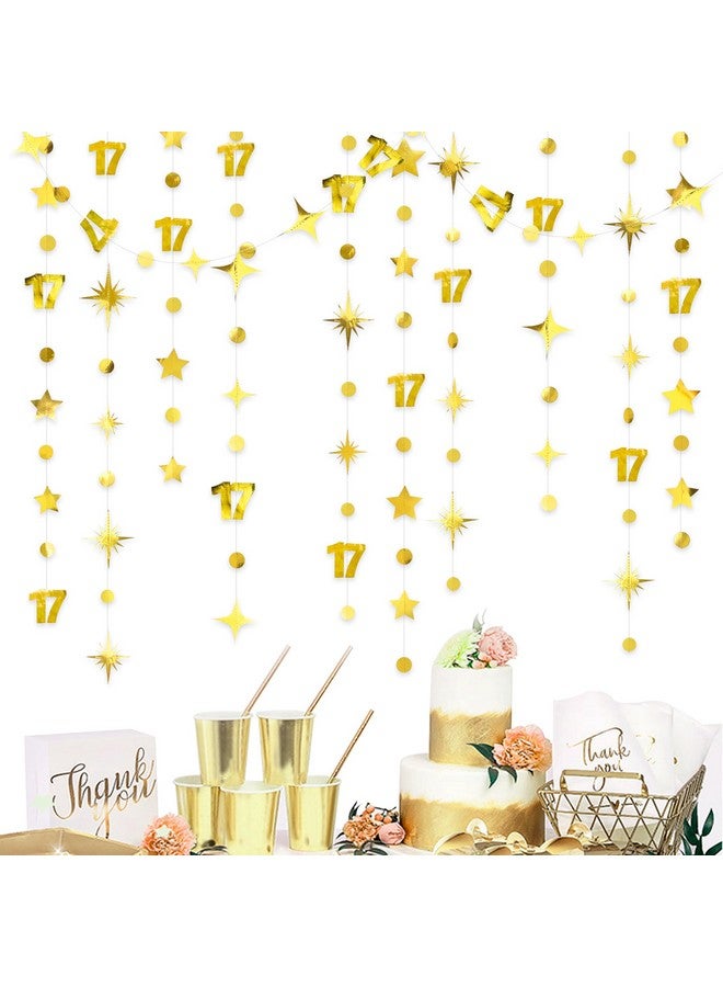 بينك بلوم زينة عيد الميلاد السابعة عشر الذهبية رقم 17 دائرة نقطة نجمة جارلاند شريط راية لافتة خلفية للبنات والأولاد عيد ميلاد سبعة عشر عامًا هتافًا إلى 17 عامًا لوازم حفل الذكرى السنوية السابعة عشر السعيدة - Image 5