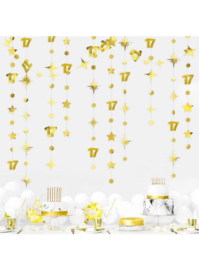 بينك بلوم زينة عيد الميلاد السابعة عشر الذهبية رقم 17 دائرة نقطة نجمة جارلاند شريط راية لافتة خلفية للبنات والأولاد عيد ميلاد سبعة عشر عامًا هتافًا إلى 17 عامًا لوازم حفل الذكرى السنوية السابعة عشر السعيدة - Image 3