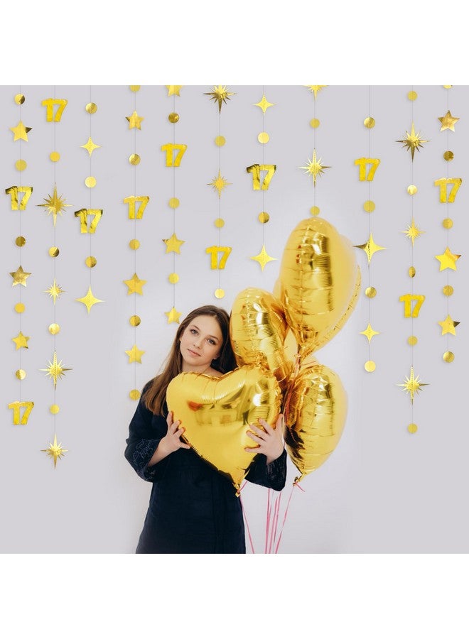 بينك بلوم زينة عيد الميلاد السابعة عشر الذهبية رقم 17 دائرة نقطة نجمة جارلاند شريط راية لافتة خلفية للبنات والأولاد عيد ميلاد سبعة عشر عامًا هتافًا إلى 17 عامًا لوازم حفل الذكرى السنوية السابعة عشر السعيدة - Image 4