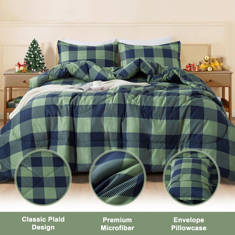 Andency أند آند ويندوسي الأخضر المنقوش الملك (104 × 90 بوصة) 3 قطع (1 المعزي و 2 بيدات) فحص الجاموس - Image 2