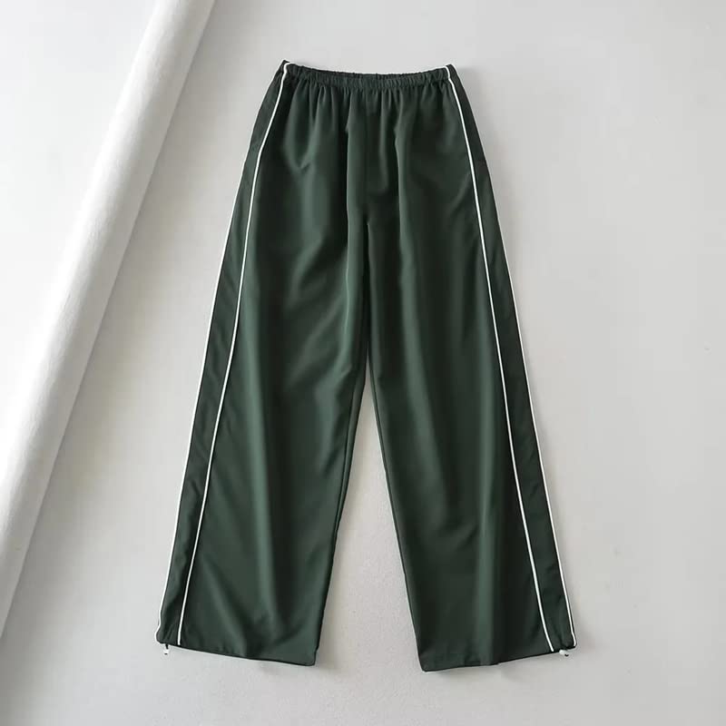 XPONNI Women's Baggy Y2K Parachute Track Pants (Dark Green, S) - Image 2
