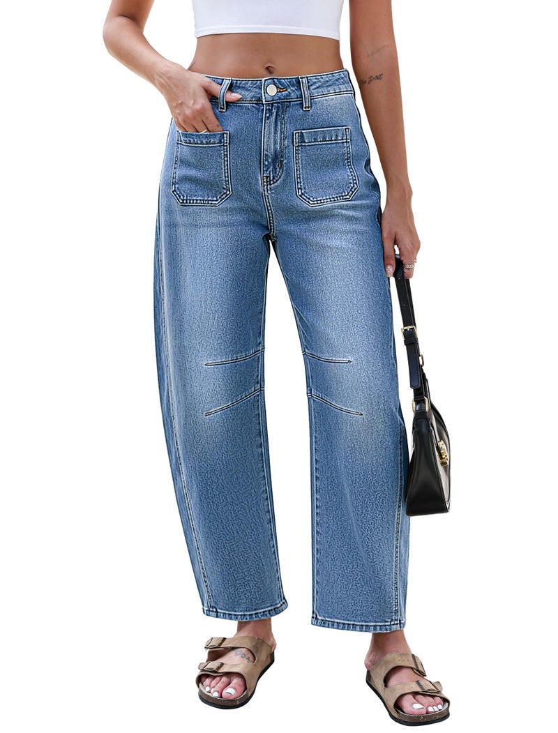 Eddoyee Wide Leg Barrel Jeans Women - Stretchy Denim High Waist Pants Y2k Boyfriend Ankle Trousers with Pockets - Image 1